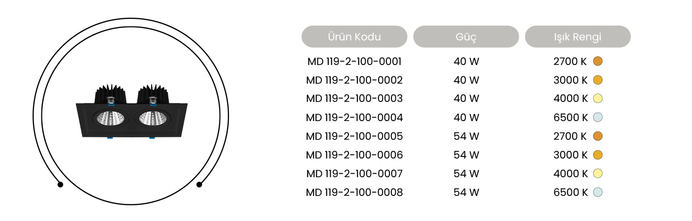 Masialux Ledli Sıva Altı Spot Armatür MD 119-2-100